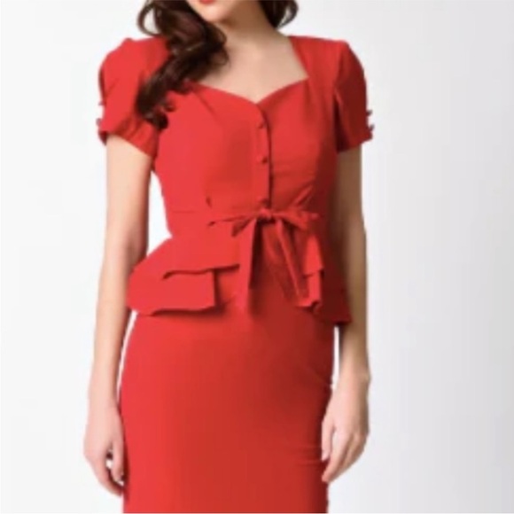 🆕 Stop Staring Faith red peplum vintage retro pinupp midi wiggle dress - Picture 1 of 14